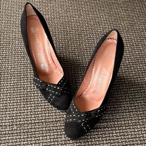 Black Ribbon Wedge Heels